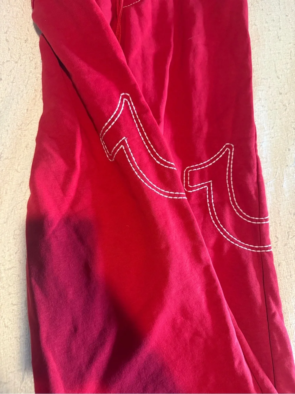 True Religion Red Sweatpants with White Contrast Stitching